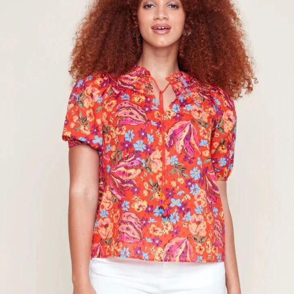 NWOT Rachel by Rachel Roy Red Boho Floral Peasant Top XS - Picture 1 of 6
